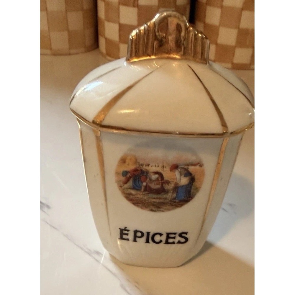 Antique Limoges French Porcelain Canisters with Lid "Epices" Circa 1910